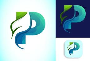 Letter P with negative space leaf logo vector template. Gradient logo design