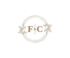 initial FC letters Beautiful floral feminine editable premade monoline logo suitable for spa salon skin hair beauty boutique and cosmetic company. vector