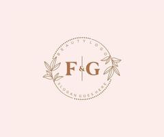 initial FG letters Beautiful floral feminine editable premade monoline logo suitable for spa salon skin hair beauty boutique and cosmetic company. vector