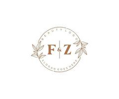 initial FZ letters Beautiful floral feminine editable premade monoline logo suitable for spa salon skin hair beauty boutique and cosmetic company. vector