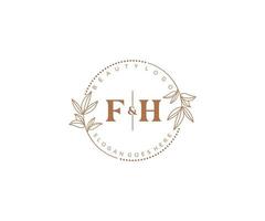 initial FH letters Beautiful floral feminine editable premade monoline logo suitable for spa salon skin hair beauty boutique and cosmetic company. vector