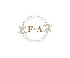 initial FA letters Beautiful floral feminine editable premade monoline logo suitable for spa salon skin hair beauty boutique and cosmetic company. vector