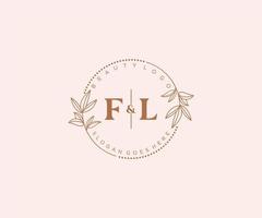 initial FL letters Beautiful floral feminine editable premade monoline logo suitable for spa salon skin hair beauty boutique and cosmetic company. vector