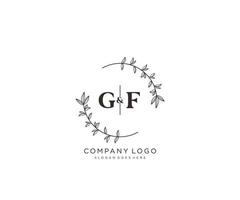 initial GF letters Beautiful floral feminine editable premade monoline logo suitable for spa salon skin hair beauty boutique and cosmetic company. vector
