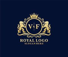 Initial VF Letter Lion Royal Luxury Logo template in vector art for Restaurant, Royalty, Boutique, Cafe, Hotel, Heraldic, Jewelry, Fashion and other vector illustration.