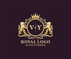 Initial VY Letter Lion Royal Luxury Logo template in vector art for Restaurant, Royalty, Boutique, Cafe, Hotel, Heraldic, Jewelry, Fashion and other vector illustration.