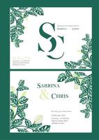 Clásico verde floral ornamento en Boda tarjeta antecedentes vector
