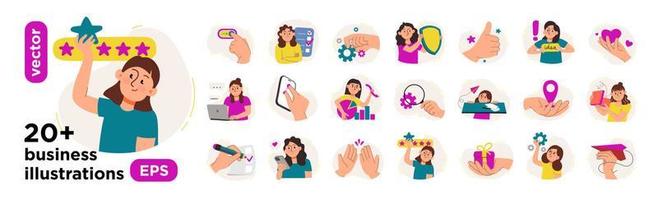 Vector illustrations for social media marketing with characters. The concept of a business idea, startup, organization, brainstorming. Vector illustration isolated on a white background