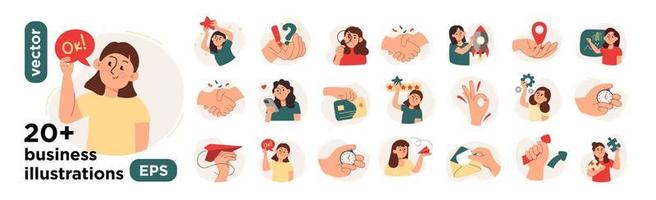 Vector illustrations for social media marketing with characters. The concept of a business idea, startup, organization, brainstorming. Vector illustration isolated on a white background