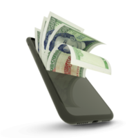 3D rendering of Cuban Peso notes inside a mobile phone. money coming out of mobile phone png