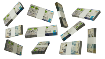 3D rendering of  stacks of 20000 Kazakhstani Tenge notes flying in different angles and orientations png