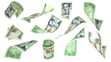 3D rendering of 500 Cuban Peso notes flying in different angles and orientations png