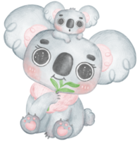 süß kawaii glücklich Lächeln Wärme Liebe Koala Baby und Mama Umarmung und kuscheln Kind Aquarell, Mutter Tag, png