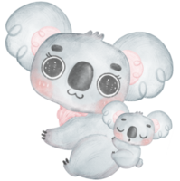 carino kawaii contento Sorridi calore amore koala bambino e mamma abbraccio e coccolare ragazzo acquerello, madre giorno, png