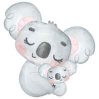 Cute kawaii happy smile warmth love koala baby and mom hug and cuddle kid watercolour, Mother Day, png