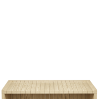 Wooden table, wood table top front view 3d render isolated png