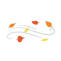 Autumn Wind. Stream of air with red and yellow leaves. Blue wavy line. Breeze and weather icon. Flat illustration. Leaf fall vector