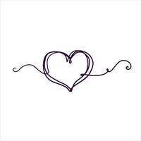 One line heart drawing. Romantic symbol of Valentine Day. Linear decoration isolated on white. vector