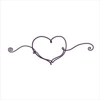 One line heart drawing. Romantic symbol of Valentine Day. Linear decoration isolated on white. vector