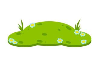 Green lawn with grass and flowers. Element of the summer landscape. Meadow with hills. Background and template. Flat cartoon illustration vector