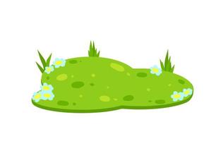 Green lawn with grass and flowers. Element of the summer landscape. Meadow with hills. Background and template. Flat cartoon illustration vector