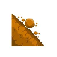 Rock rolls off a cliff. Falling boulders. Rockfall and landslide. Business concept of crisis and problems. Element of nature and mountains. Brown earth. Flat cartoon illustration vector