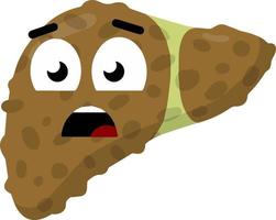 Sad liver. Emotions on face of character. Bad of medical condition of human organs. Funny flat cartoon vector