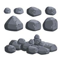 Stack of flat stone rock set. Different grey boulders. Pile of broken debris. Nature decoration. vector