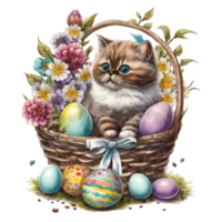 Easter Cat in Basket Clipart png