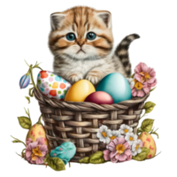 Easter Cat in Basket Clipart png