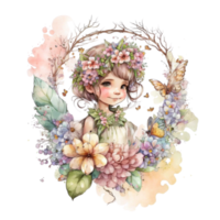 aquarelle mignonne Fée printemps fleur png