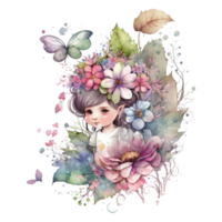 aquarelle mignonne Fée printemps fleur png