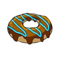 Bitten Donut with chocolate glaze. Sweet sugar dessert with icing. Outline cartoon illustration isolated on white background vector