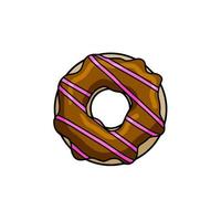 Bitten Donut with chocolate glaze. Sweet sugar dessert with icing. Outline cartoon illustration isolated on white background vector