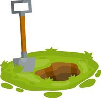 Shovel. Element of farms and villages. Wood brown tool. Cartoon flat illustration isolated on white background. Digging hole. vector