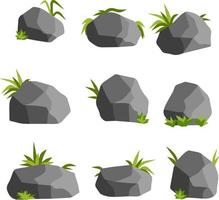 Stones for the background of natural landscape. set of Rocks with grass for scenery view - cartoon illustration moss vector