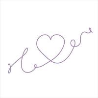 One line heart drawing. Romantic symbol of Valentine Day. Linear decoration isolated on white. vector