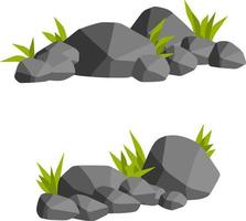 Stones for the background of natural landscape. set of Rocks with grass for scenery view - cartoon illustration moss vector