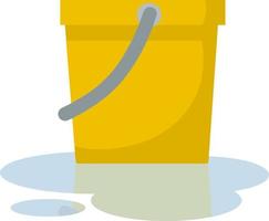 Bucket. Element of cleaning house. object with handle. puddle of blue water. Wet floor. Cartoon flat illustration. vector