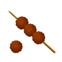 Meat balls on a stick. Food for grilling and frying. Barbecue element. Brown meatball. Flat cartoon illustration vector