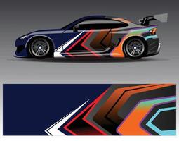 vector de diseño de envoltura de coche. Diseños de kits de fondo de carreras de franjas abstractas gráficas para envolver vehículos carrera de autos rally aventura y librea