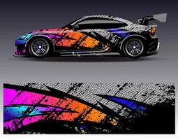 vector de diseño de envoltura de coche. Diseños de kits de fondo de carreras de franjas abstractas gráficas para envolver vehículos carrera de autos rally aventura y librea