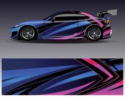 vector de diseño de envoltura de coche. Diseños de kits de fondo de carreras de franjas abstractas gráficas para envolver vehículos carrera de autos rally aventura y librea