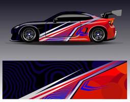 vector de diseño de envoltura de coche. Diseños de kits de fondo de carreras de franjas abstractas gráficas para envolver vehículos carrera de autos rally aventura y librea