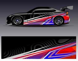 vector de diseño de envoltura de coche. Diseños de kits de fondo de carreras de franjas abstractas gráficas para envolver vehículos carrera de autos rally aventura y librea