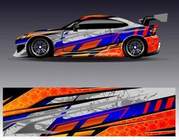 vector de diseño de envoltura de coche. Diseños de kits de fondo de carreras de franjas abstractas gráficas para envolver vehículos carrera de autos rally aventura y librea