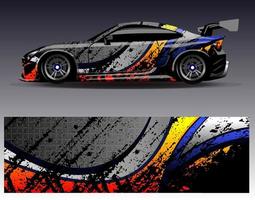 vector de diseño de envoltura de coche. Diseños de kits de fondo de carreras de franjas abstractas gráficas para envolver vehículos carrera de autos rally aventura y librea