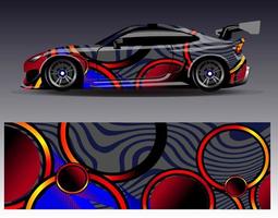 vector de diseño de envoltura de coche. Diseños de kits de fondo de carreras de franjas abstractas gráficas para envolver vehículos carrera de autos rally aventura y librea