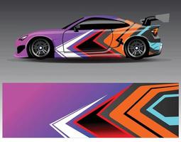 vector de diseño de envoltura de coche. Diseños de kits de fondo de carreras de franjas abstractas gráficas para envolver vehículos carrera de autos rally aventura y librea