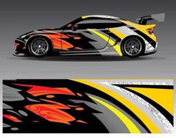 vector de diseño de envoltura de coche. Diseños de kits de fondo de carreras de franjas abstractas gráficas para envolver vehículos carrera de autos rally aventura y librea